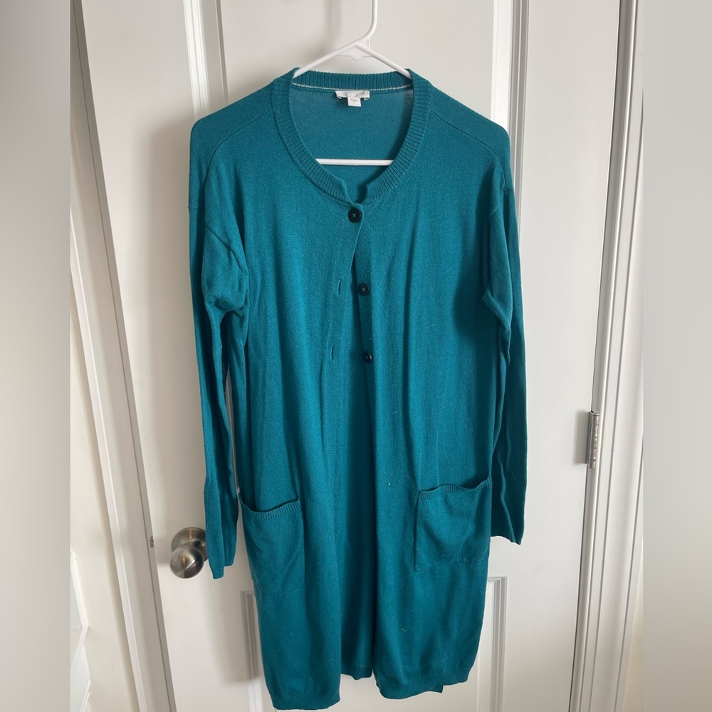 NWOT J.Jill Teal Button Front Cardigan Sweater Button Front Pockets Sz S